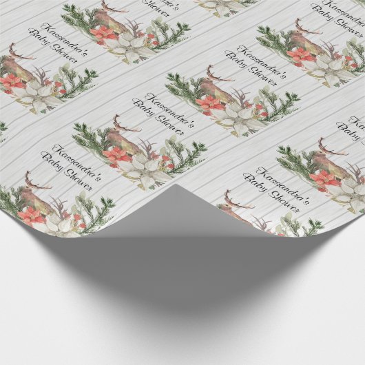 Deer in Winter Greenery Baby shower Cadeaupapier (Hoek)