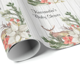Deer in Winter Greenery Baby shower Cadeaupapier