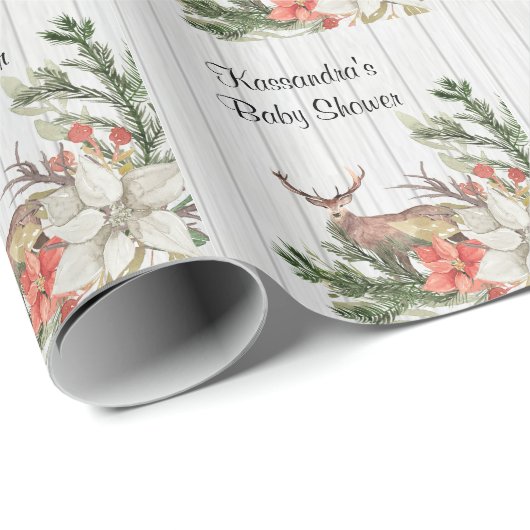 Deer in Winter Greenery Baby shower Cadeaupapier (Rol Hoek)