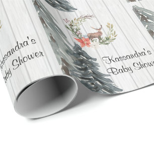 Deer in Winter Greenery Baby shower Cadeaupapier