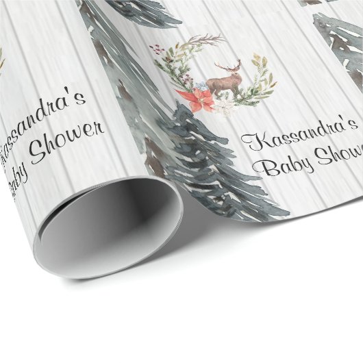 Deer in Winter Greenery Baby shower Cadeaupapier (Rol Hoek)