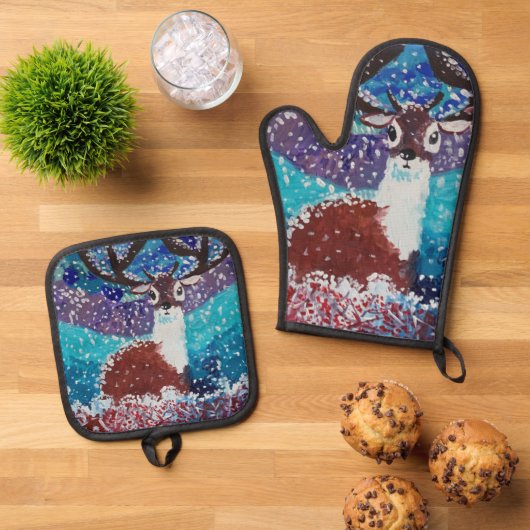 Deer in Winter Ovenwant & Pannenlap Set (Top down)