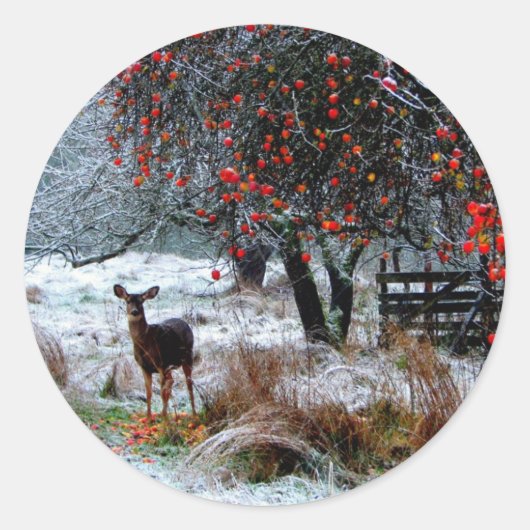 Deer in Winter Ronde Sticker (Voorkant)