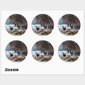 Deer in Winter Ronde Sticker (Vel)