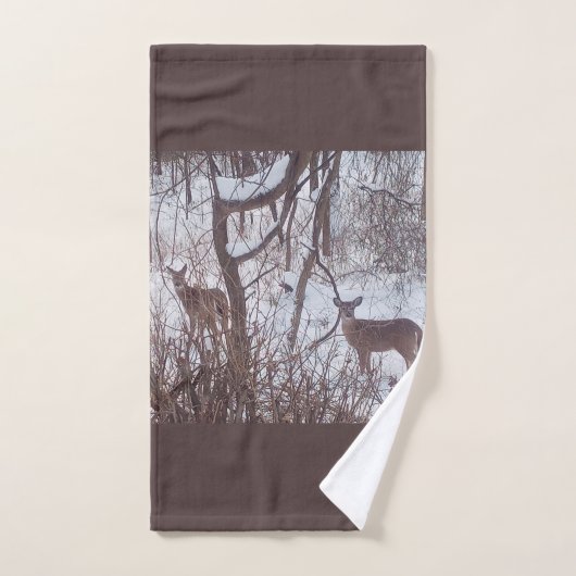 Deer in Winter Snow Brown en Grey Bad Handdoek (Handdoek)