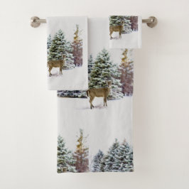 Deer in Winter Wonderland Holiday Towel Set Bad Handdoek