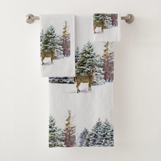 Deer in Winter Wonderland Holiday Towel Set Bad Handdoek (Insitu)