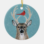 Deer, Kardinaal, sneeuw, bos ornament (Voorkant)