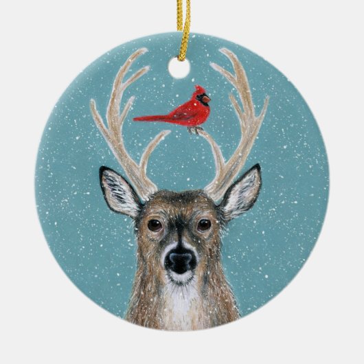 Deer, Kardinaal, sneeuw, bos ornament (Voorkant)