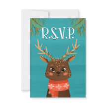 Deer Kerstblauw RSVP-kaart