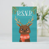 Deer Kerstblauw RSVP-kaart Kaart (Staand voorkant)
