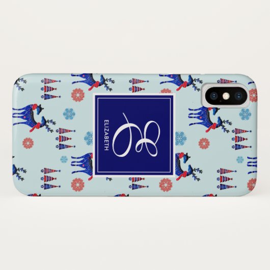 Deer, kerstbomen en sneeuwvlokken met monogram Case-Mate iPhone case (Achterkant (horizontaal))