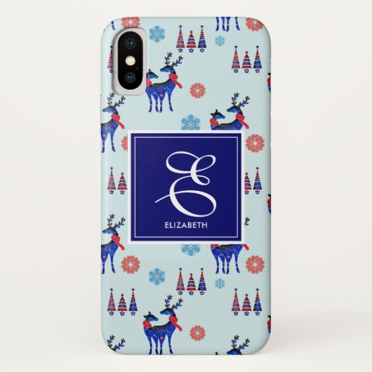 Deer, kerstbomen en sneeuwvlokken met monogram Case-Mate iPhone case (Achterkant)