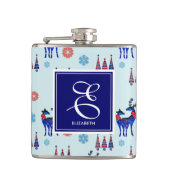 Deer, kerstbomen en sneeuwvlokken met monogram heupfles (Voorkant)