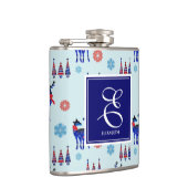 Deer, kerstbomen en sneeuwvlokken met monogram heupfles (Rechts)