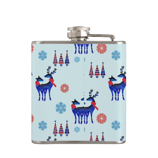 Deer, kerstbomen en sneeuwvlokken met monogram heupfles (Achterkant)