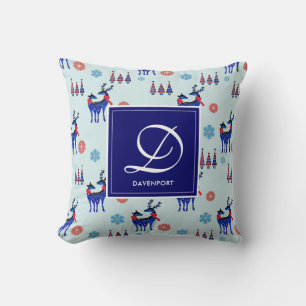 Deer, kerstbomen en sneeuwvlokken met monogram kussen