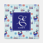 Deer, kerstbomen en sneeuwvlokken met monogram magneet (Voorkant)
