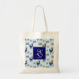 Deer, kerstbomen en sneeuwvlokken met monogram tote bag