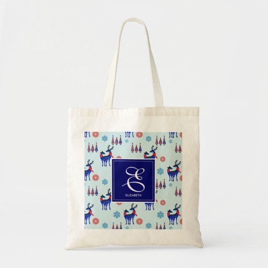 Deer, kerstbomen en sneeuwvlokken met monogram tote bag (Voorkant)
