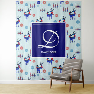 Deer, kerstbomen en sneeuwvlokken met monogram wandkleed