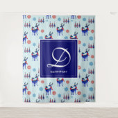Deer, kerstbomen en sneeuwvlokken met monogram wandkleed (Voorkant)