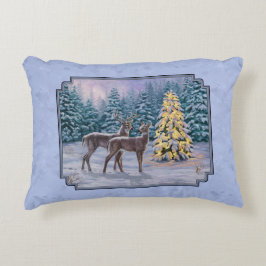 Deer & kerstboom Winter Blauw Accent Kussen