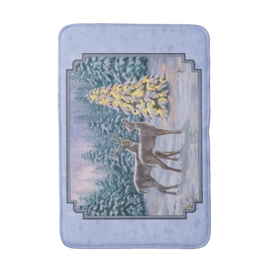 Deer & kerstboom Winter Blauw Badmat (Voorkant Verticaal)