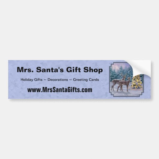 Deer & kerstboom Winter Blauw Bumpersticker (Voorkant)