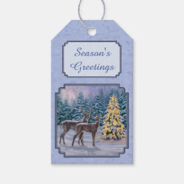 Deer & kerstboom Winter Blauw Cadeaulabel