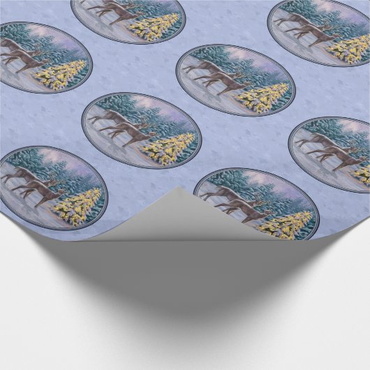 Deer & kerstboom Winter Blauw Cadeaupapier (Hoek)