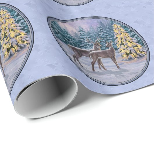 Deer & kerstboom Winter Blauw Cadeaupapier (Rol Hoek)