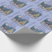 Deer & kerstboom Winter Blauw Cadeaupapier (Hoek)
