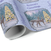 Deer & kerstboom Winter Blauw Cadeaupapier (Rol Hoek)
