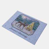Deer & kerstboom Winter Blauw Deurmat (Schuin)