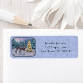 Deer & kerstboom Winter Blauw Etiket (Insitu)
