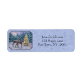 Deer & kerstboom Winter Blauw Etiket (Voorkant)