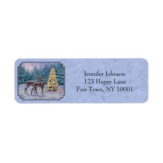 Deer & kerstboom Winter Blauw Etiket (Voorkant)