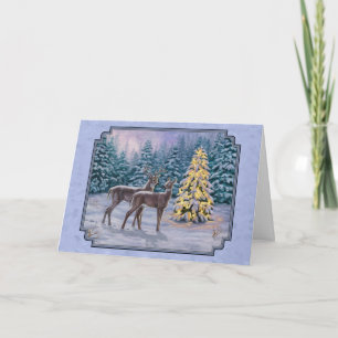 Deer & kerstboom Winter Blauw Feestdagen Kaart