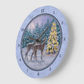 Deer & kerstboom Winter Blauw Grote Klok (Hoek)