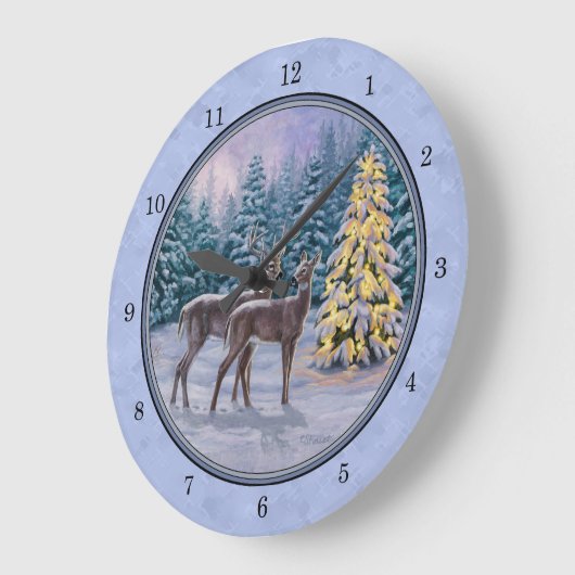 Deer & kerstboom Winter Blauw Grote Klok (Hoek)