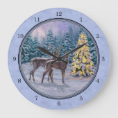 Deer & kerstboom Winter Blauw Grote Klok (Voorkant)