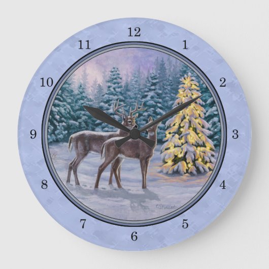 Deer & kerstboom Winter Blauw Grote Klok (Voorkant)