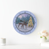 Deer & kerstboom Winter Blauw Grote Klok (Huis)