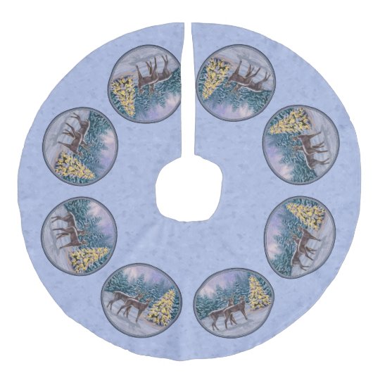 Deer & kerstboom Winter Blauw Imitatie Linnen Kerstboom Rok (Voorkant)