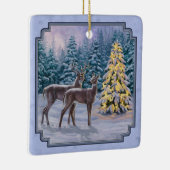 Deer & kerstboom Winter Blauw Keramisch Ornament (Rechts)