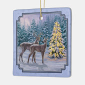 Deer & kerstboom Winter Blauw Keramisch Ornament (Links)
