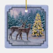 Deer & kerstboom Winter Blauw Keramisch Ornament (Achterkant)