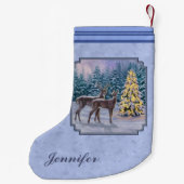 Deer & kerstboom Winter Blauw Kleine Kerstsok (Achterkant)