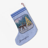 Deer & kerstboom Winter Blauw Kleine Kerstsok (Achterkant (Hangend))